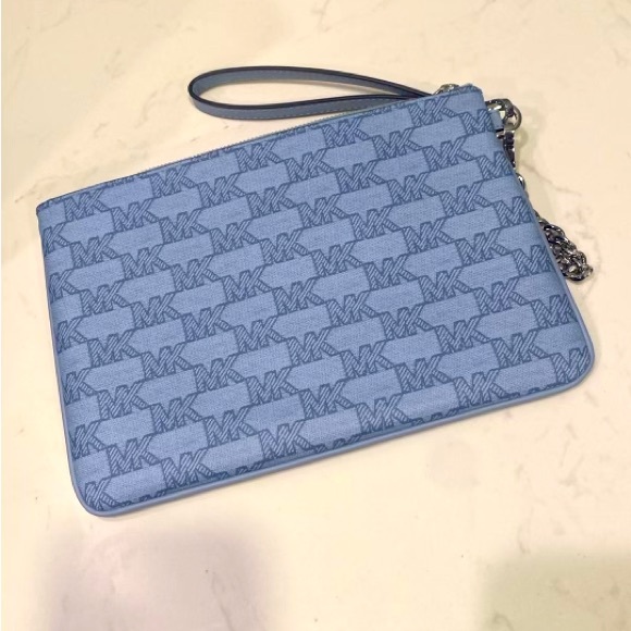 Michael Kors Jet Set Blue 2 In 1 Card Case and Wristlet Clutch MK Signature NWOT - Picture 2 of 12